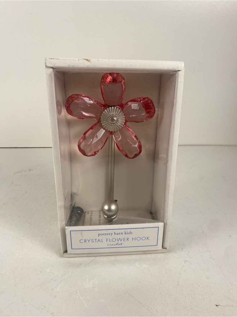 NIB Pottery Barn Kids Pink Crystal Flower Decorative Metal Wall Hook